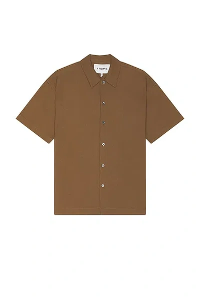 Frame Waffle Textured Short Sleeve Regular Fit Shirt In Dark Beige