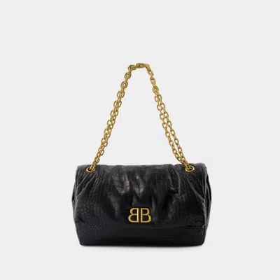 Balenciaga Black Leather Small Monaco Bag With Chain