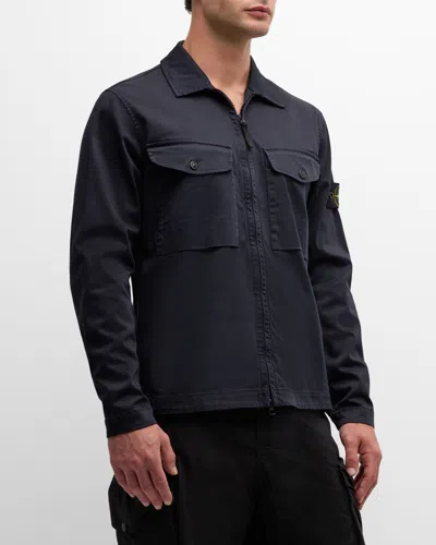 Stone Island Men's Garment-dyed Overshirt In Navy Blue