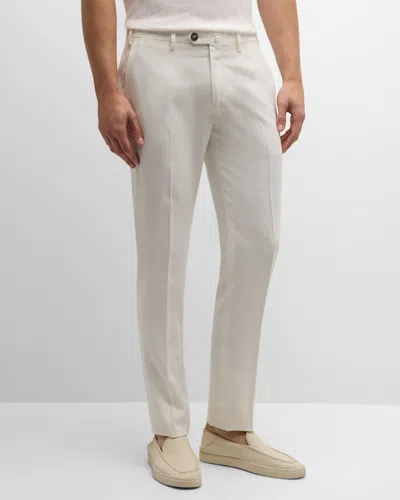 Emporio Armani Men's Extended Tab Waistband Suit Pants In White