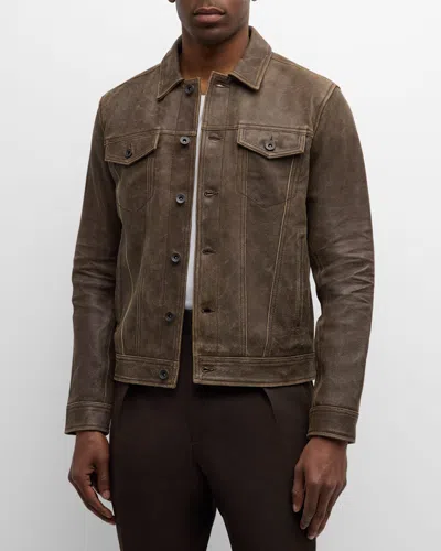 John Varvatos Men's Andrew Leather Trucker Jacket In Distressed Brown