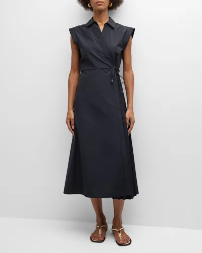 Tanya Taylor Shivon Cap-sleeve Midi Wrap Dress In Black