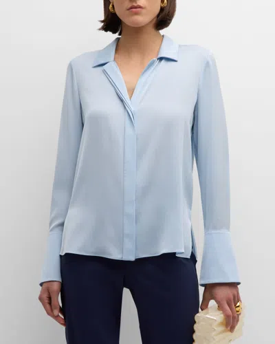 Kobi Halperin Liv Split-cuff Stretch Silk Blouse In Coast