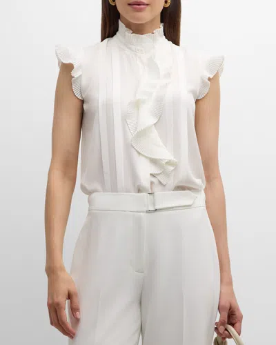Elie Tahari The Chloe Ruffle-trim Silk Blouse In Sky White
