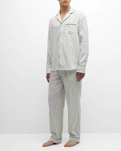 Petite Plume Men's Cotton Tennis-print Long Pajama Set In Green