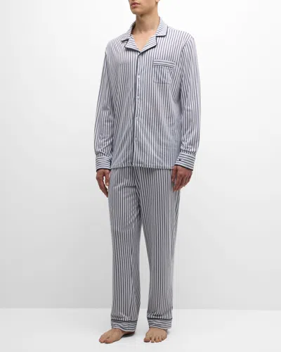 Petite Plume Men's Pima Cotton Stripe Long Pajama Set In Navy