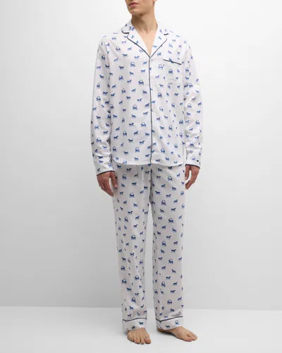 Petite Plume Men's Cotton Horse-print Long Pajama Set In White