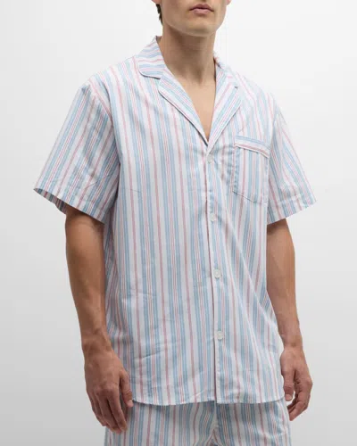 Petite Plume Men's Cotton Stripe Short Pajama Set In Blue