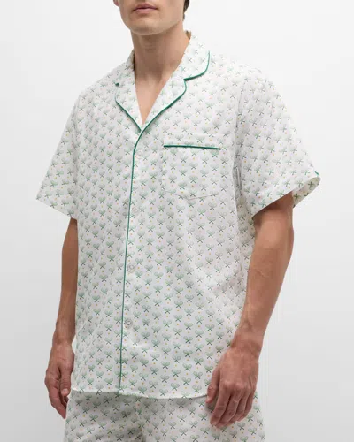Petite Plume Men's Cotton Tennis-print Short Pajama Set In Green