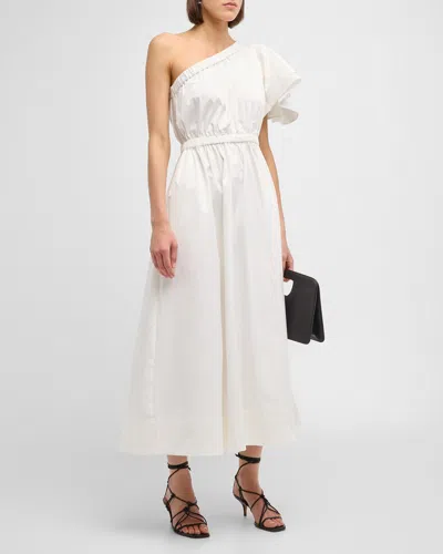 Cynthia Rowley One-shoulder Cotton Midi Dress In White