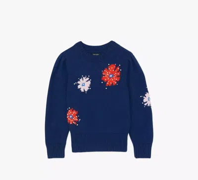 Kate Spade Beaded Floral Applique Wool Jumper In French Navy
