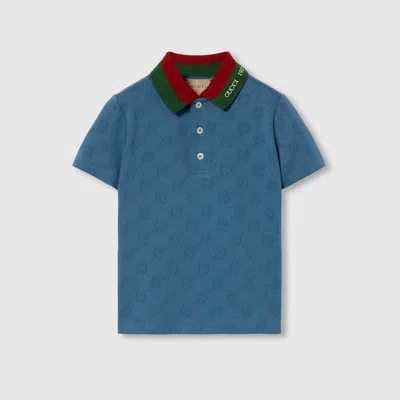 Gucci Kids' Gg Jersey Polo Shirt In Blue