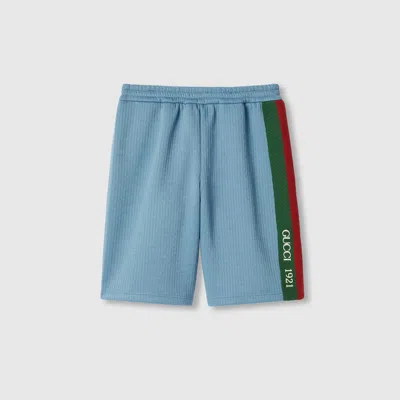 Gucci Kids' Jersey Short With Web In Blue