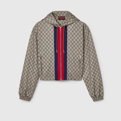 Gucci Gg Technical Jersey Zip Jacket In Beige