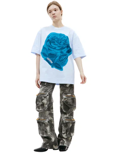 Marni Rose-print Cotton T-shirt In Blue