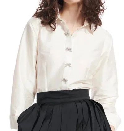 Emily Shalant Taffeta Shirt W/ Bow Buttons In Ivory In Multi
