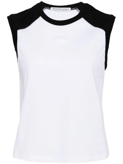 Alexander Wang Shrunken Raglan T-shirt With Fisheye Embossed Logo Clothing In 971 White/black