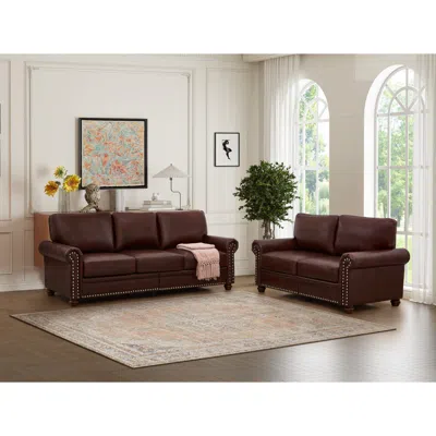 Simplie Fun Living Room Sofa With Storage Sofa 2+3 Sectional Burgundy Faux Leather In Blue