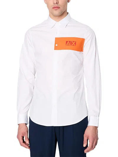 Ax Armani Exchange Mens Logo Cotton Button-down Shirt In White