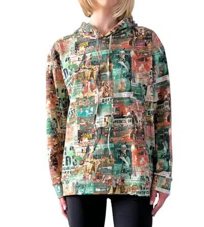 Printed Artworks Print Hooded Sweatshirt In Flame Green In Multi
