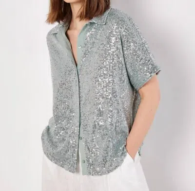 Apricot Sequin Resort Shirt In Mint In Green
