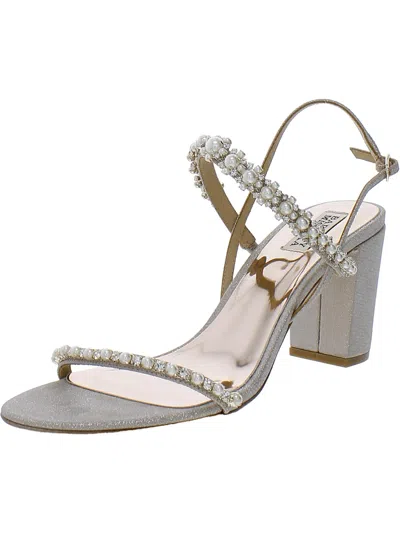 Badgley Mischka Natasha Womens Glitter Embellished Slingback Heels In Silver