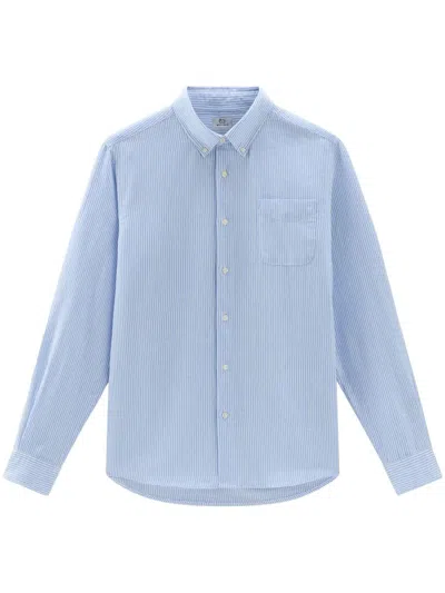Woolrich Botton Down Linen Shirt Clothing In Blue