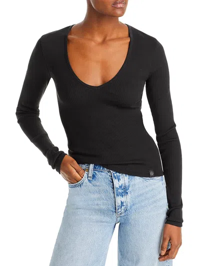 Rag & Bone Womens Long Sleeve Scoop Neck Pullover Top In Black