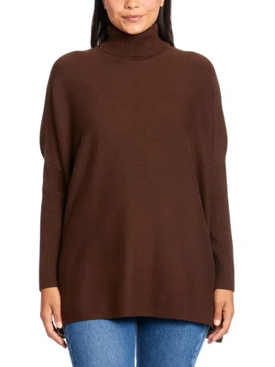 Joseph A Womens Ribbed Tim Poncho Turtleneck Sweater In Brown