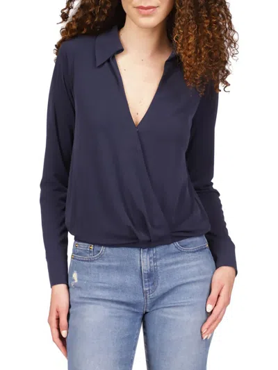 Michael Michael Kors Womens Collared Long Sleeve Wrap Top In Blue
