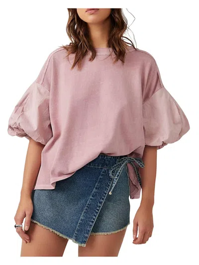 Free People Womens Puff Sleeve Solid Blouse In Pink