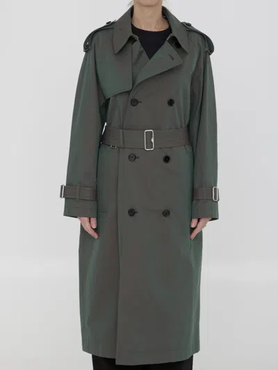 Burberry Cotton Long Trench Coat In Green