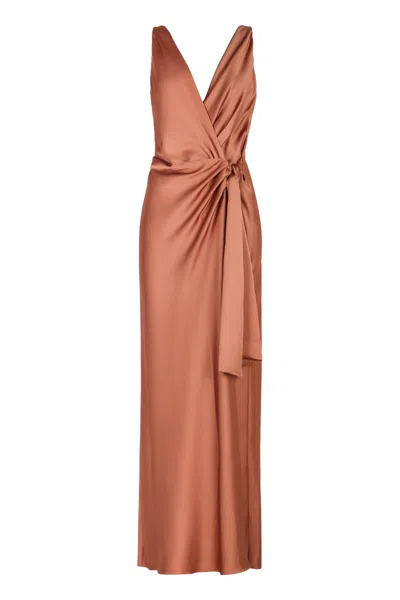 Pinko Satin Dress In Brown