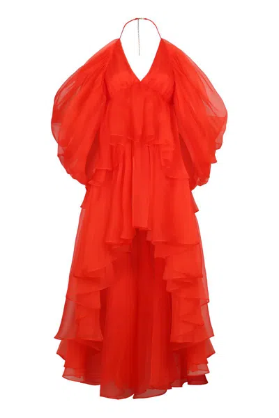 Zimmermann Tranquility Ruffled Silk Chiffon Mini Dress In 레드