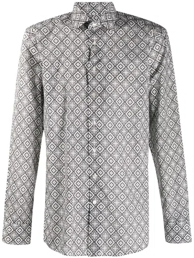 Etro Button Down Shirt With Geometric Pattern In Grey