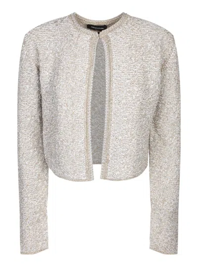 Fabiana Filippi Chanel-style Jacket Sweater Open On The Front And With Hook Closure Embellished With Bright Lurex Th In Grey