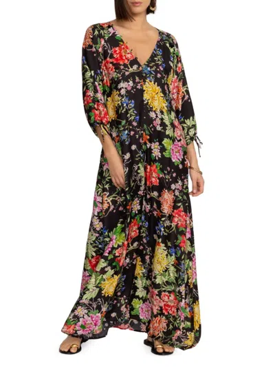 Johnny Was Metallic Mixed Floral Maxi Dress In Neutral