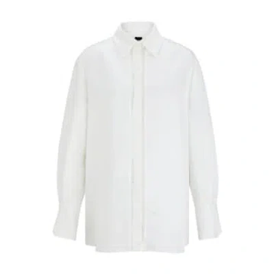 Hugo Boss Long-sleeved Blouse With Ladder-lace Trim In White