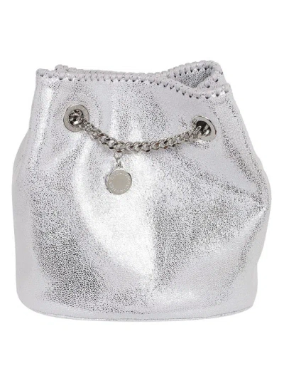 Stella Mccartney Bucket Bag In Polka Dot Shaggy Deer Vegan Fabric In Silver