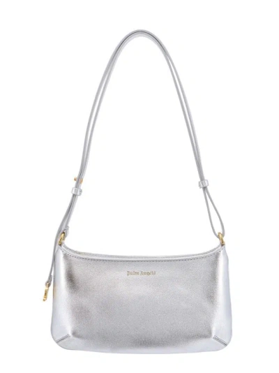Palm Angels Shoulder Bag In Metallic Leather In Silver
