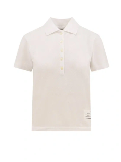 Thom Browne Polo Shirt With Tricolor Detail On The Back In Neutrals