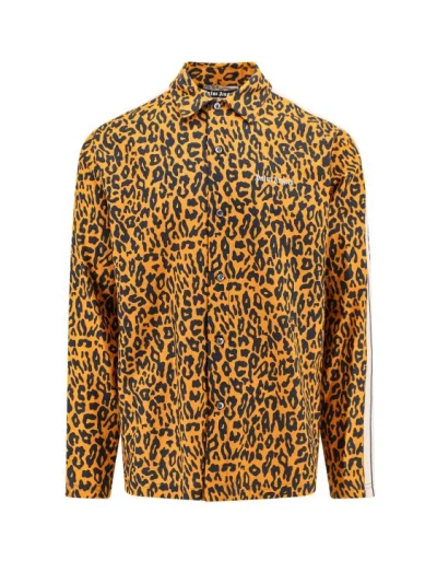 Palm Angels Leopard-print Linen-blend Shirt In Orange