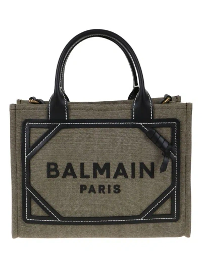 Balmain B-army Shopper Bag In Canvas With Logo In Neutrals