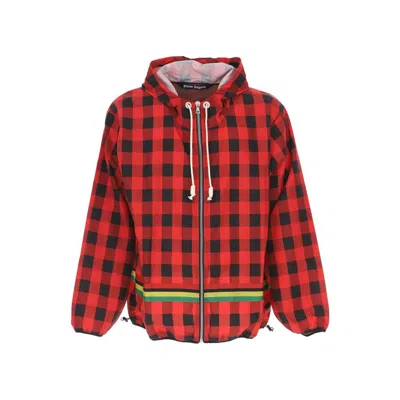 Palm Angels Checked Windbreaker Jacket In Red