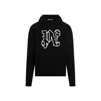 Palm Angels Monogram Knitted Hoodie In Black Off White