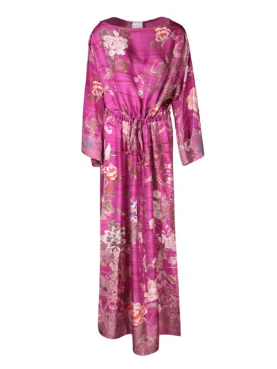 Pierre-louis Mascia Printed Silk Long Dress In Fuchsia