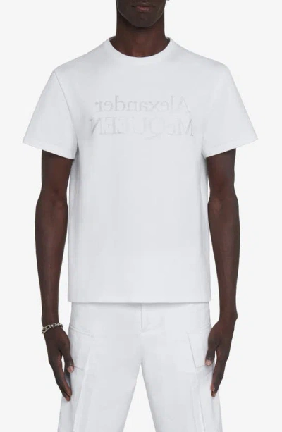 Alexander Mcqueen Reverse Logo Cotton Graphic T-shirt In White Silver