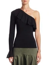 SCRIPTED One-Shoulder Ruffled Bell-Sleeve Sweater
