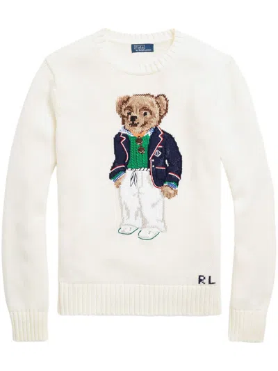 Polo Ralph Lauren Women's Cotton Bear Crewneck Sweater In White