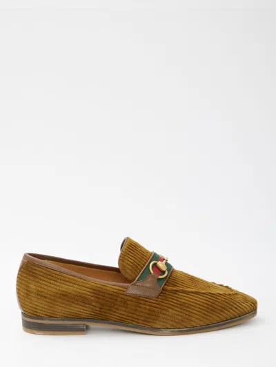 Gucci Corduroy Loafers With Horsebit In Beige
